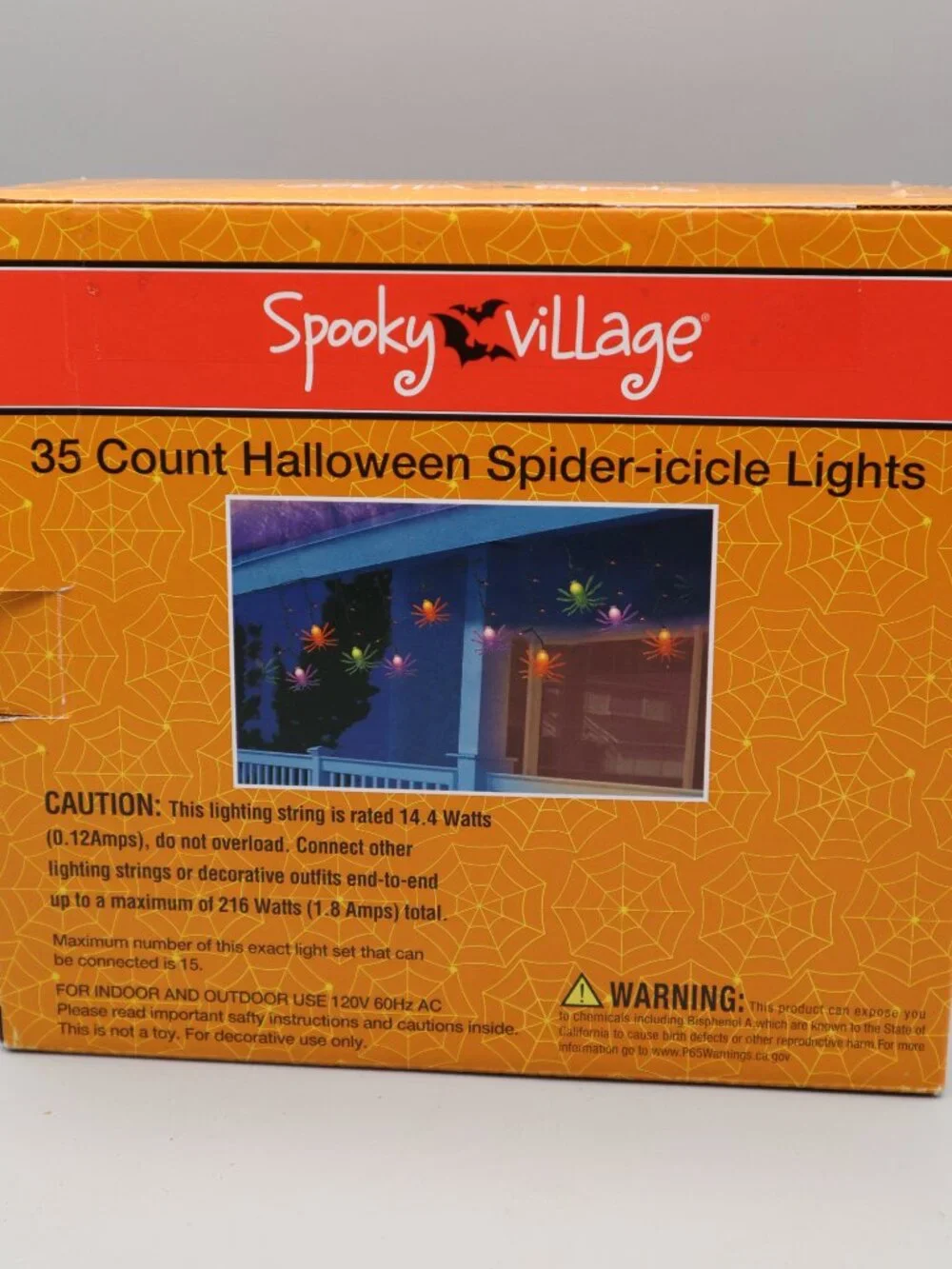Spooky Village Spider String Lights Multi-Color Halloween Decor Indoor/Outdoor